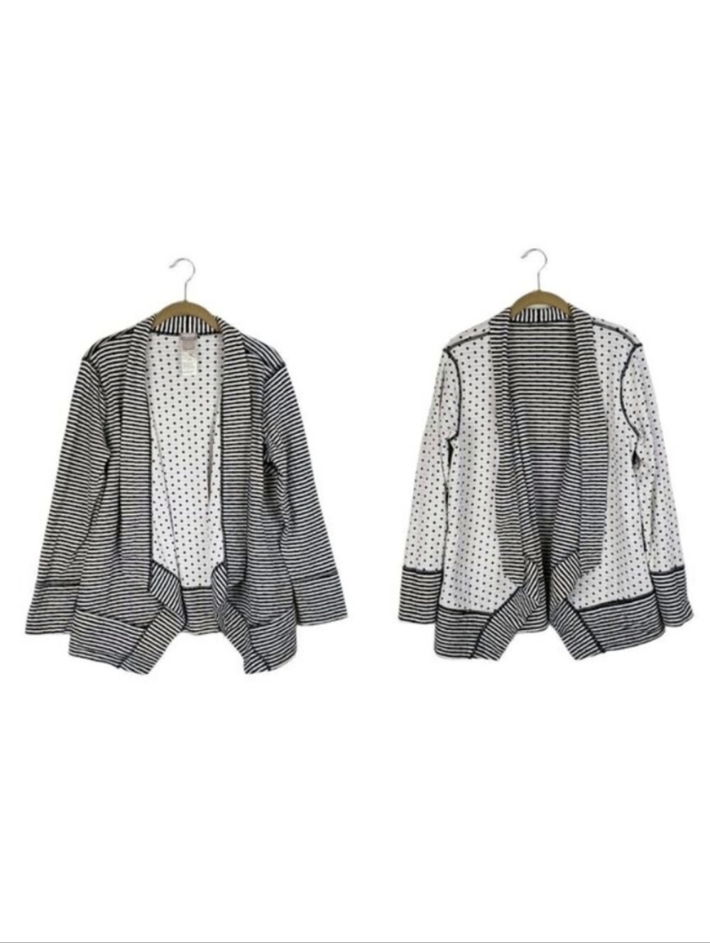 Chicos Zenergy Reversible Cardigan Stripe Dot Mix Open Front Size 1 Size 8/10